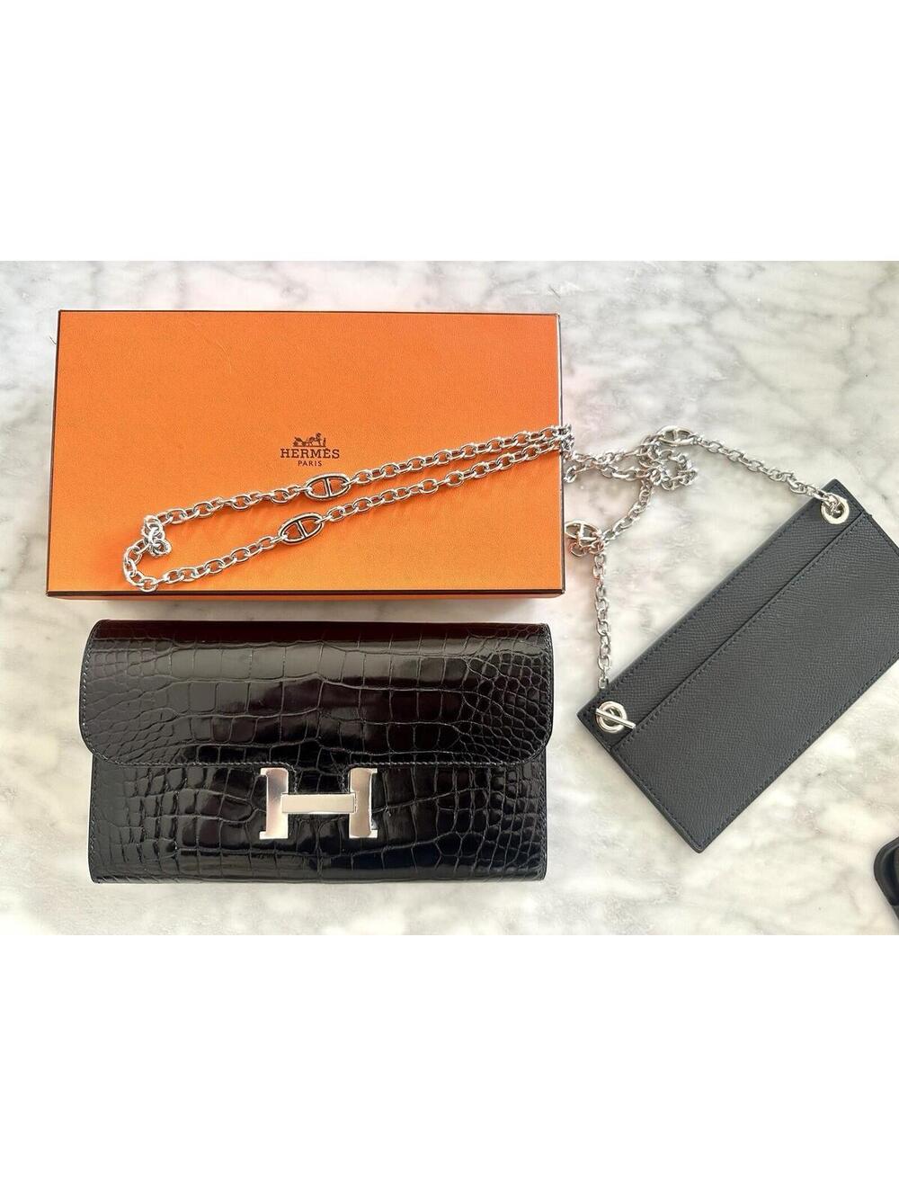 Hermes Constance Alligator Wallet - Noir - Palladium Hardware with Box